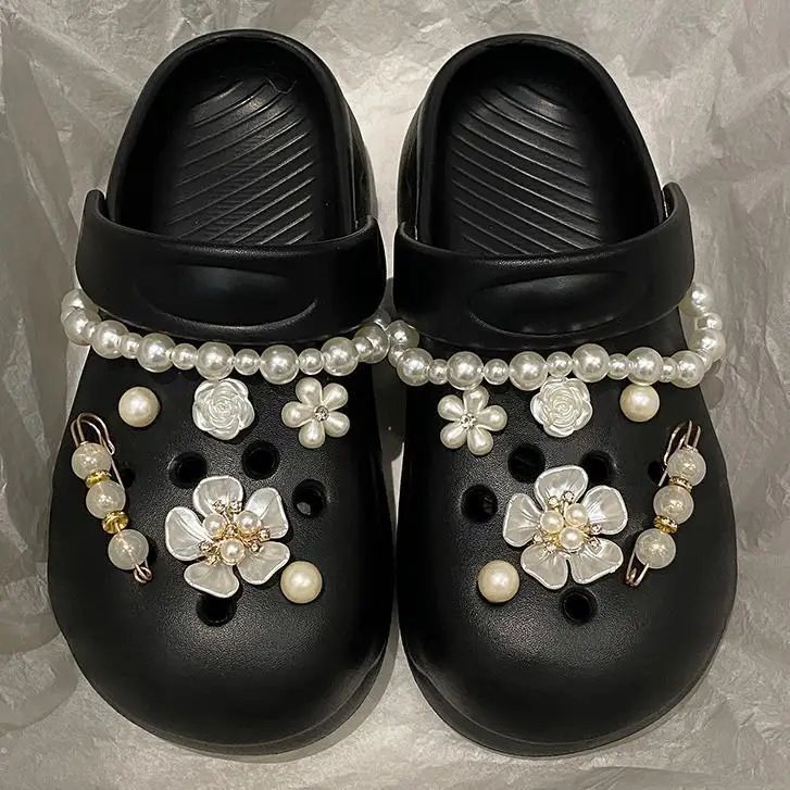 Women's Cream Floral Embellished Croc Heels - Image 4