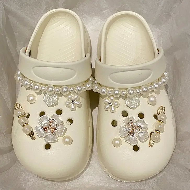 Women's Cream Floral Embellished Croc Heels - Image 5