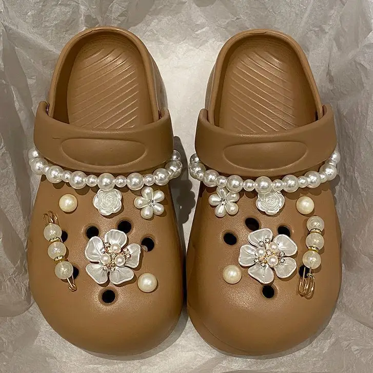 Women's Cream Floral Embellished Croc Heels - Image 6