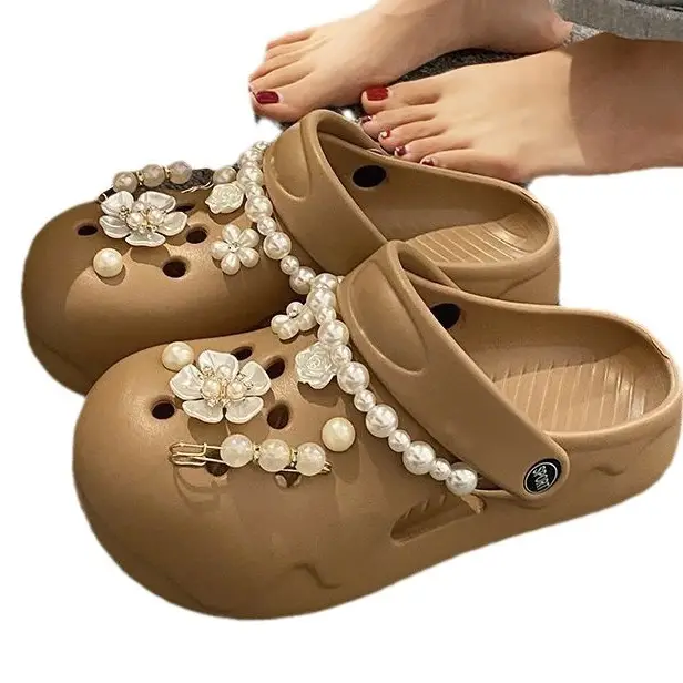 Women's Cream Floral Embellished Croc Heels - Image 7