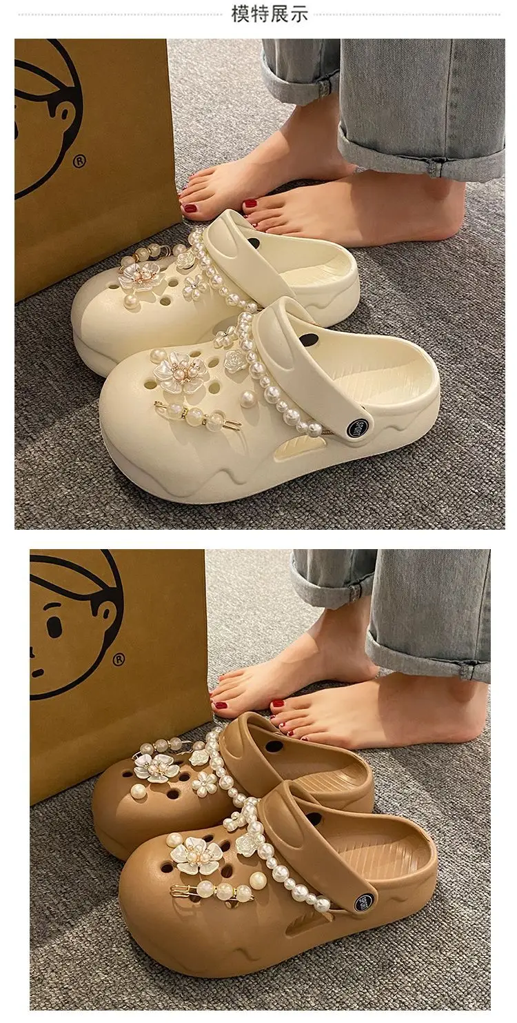 Women's Cream Floral Embellished Croc Heels — feature 17