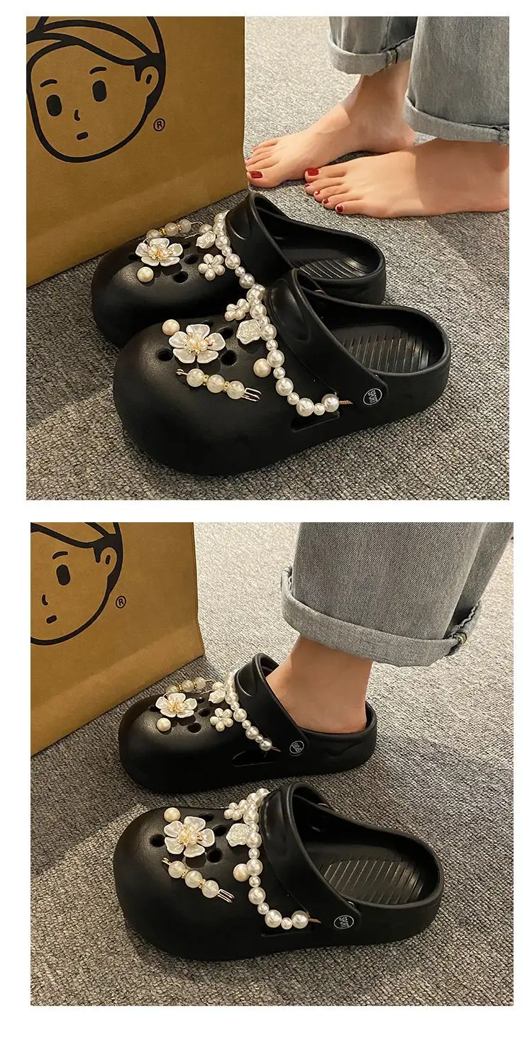 Women's Cream Floral Embellished Croc Heels — feature 18