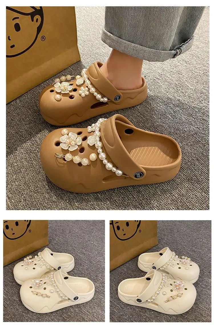 Women's Cream Floral Embellished Croc Heels — feature 19