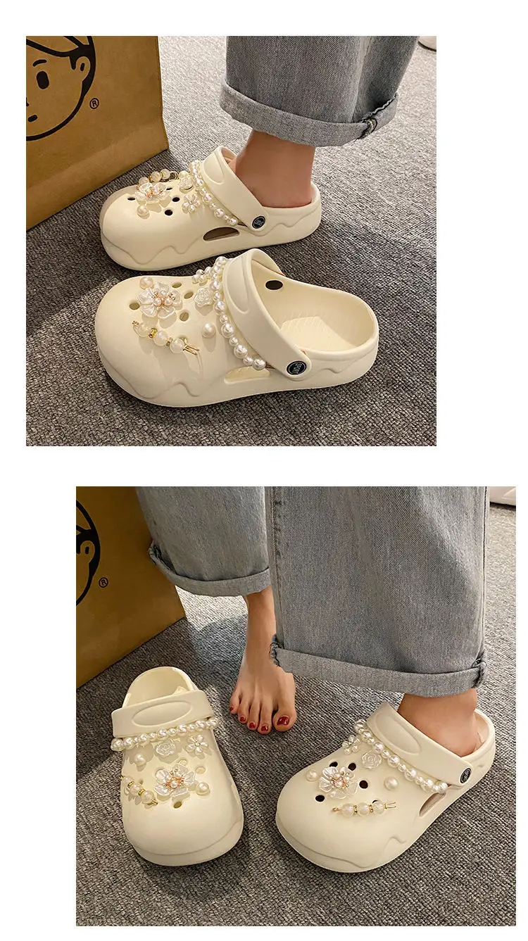 Women's Cream Floral Embellished Croc Heels — feature 20