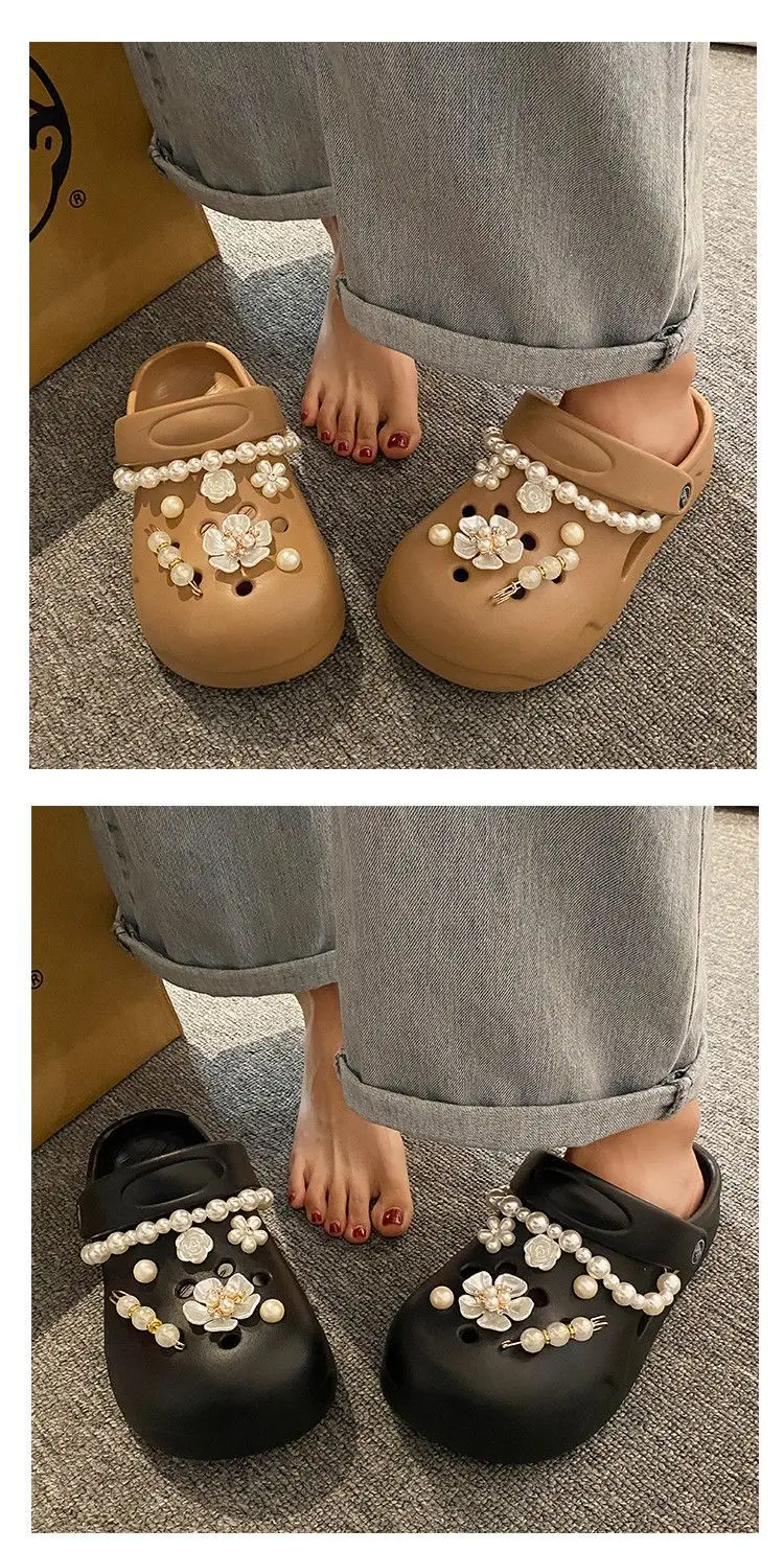 Women's Cream Floral Embellished Croc Heels — feature 21
