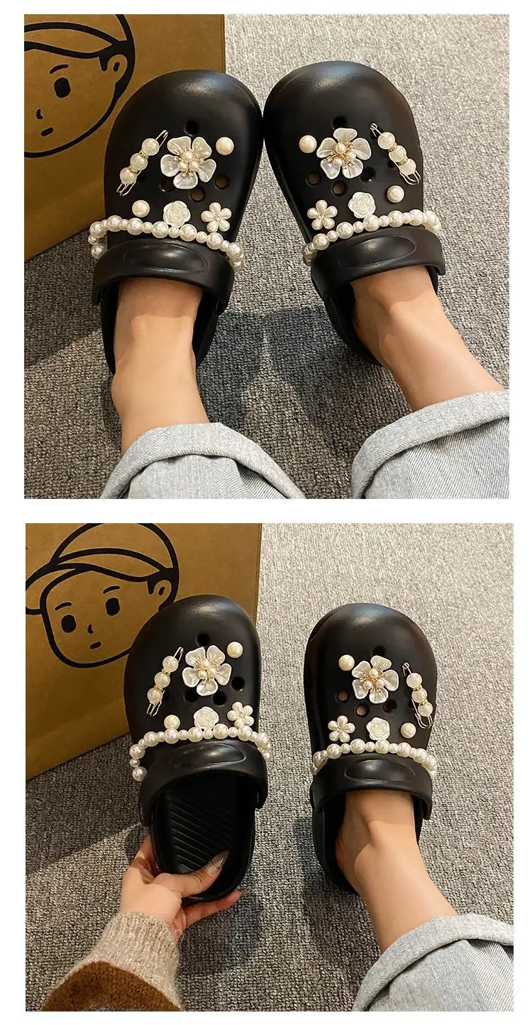 Women's Cream Floral Embellished Croc Heels — feature 22