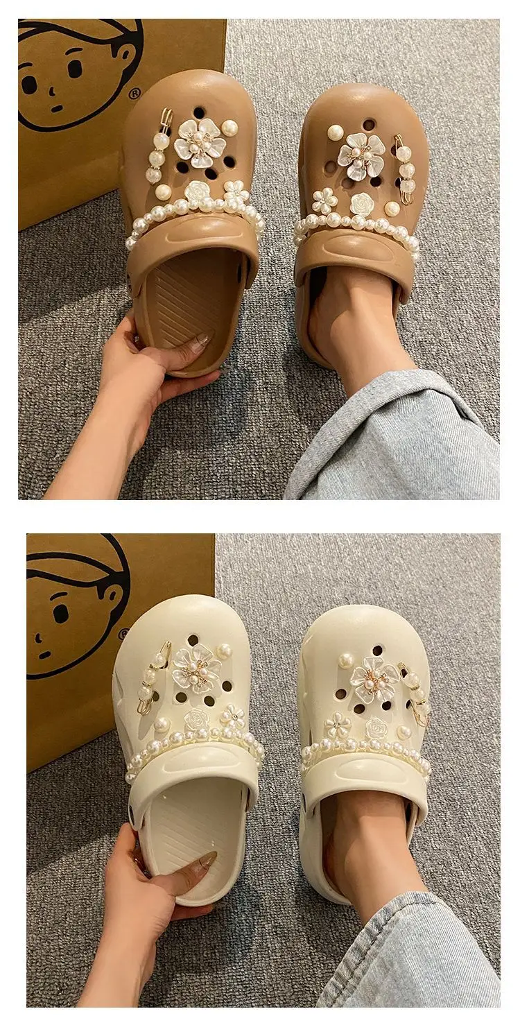 Women's Cream Floral Embellished Croc Heels — feature 23