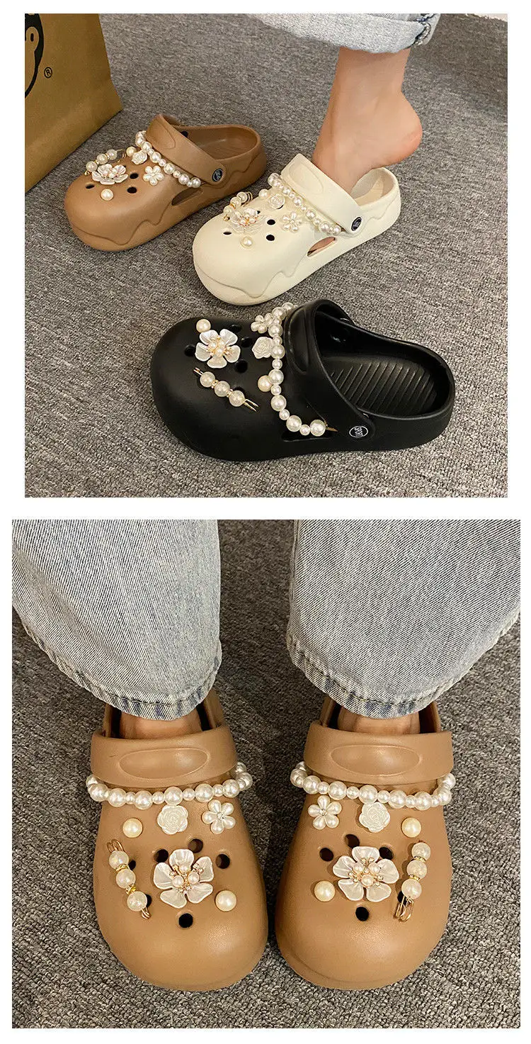 Women's Cream Floral Embellished Croc Heels — feature 24