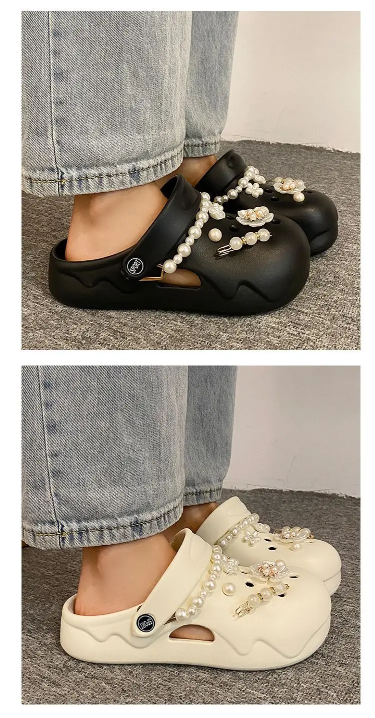 Women's Cream Floral Embellished Croc Heels — feature 25