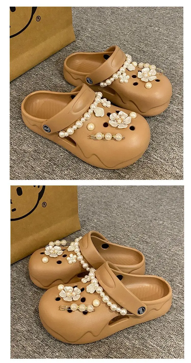 Women's Cream Floral Embellished Croc Heels — feature 27