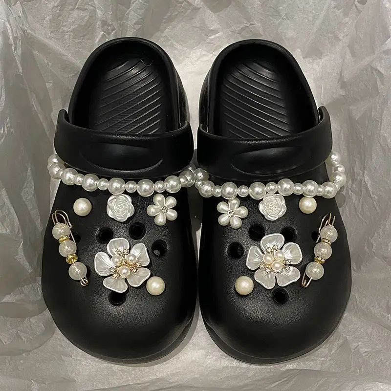 Women's Cream Floral Embellished Croc Heels - Image 2