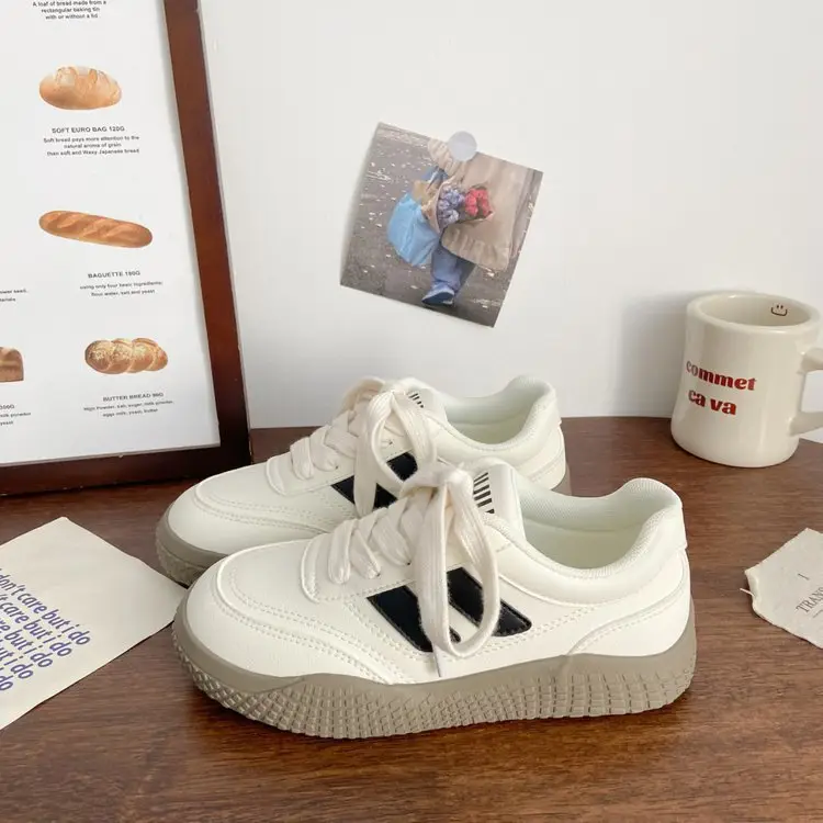 Women White Leather Platform Slab Shoes Autumn New - Image 3