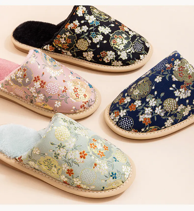 Cotton slippers women's autumn and winter indoor home fleece-lined warm non-slip beef bottom embroidery factory direct a generation of hair — feature 6
