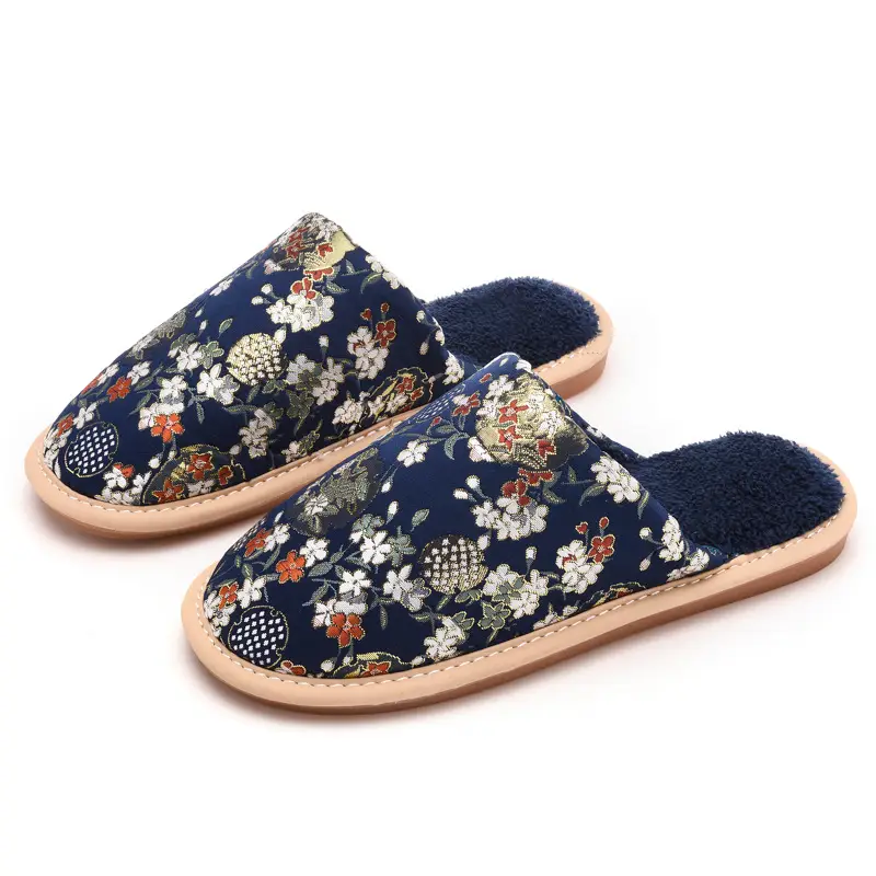 Cotton slippers women's autumn and winter indoor home fleece-lined warm non-slip beef bottom embroidery factory direct a generation of hair