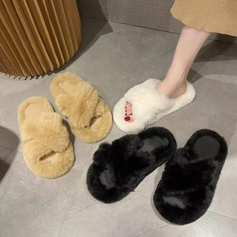Mao Mao cotton slippers women's autumn and winter plush online popular fashion all-match non-slip thick bottom warm slippers for home
