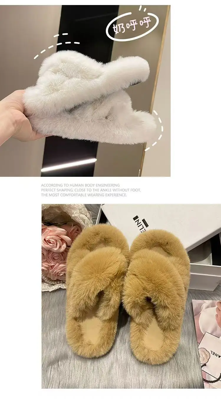 Mao Mao cotton slippers women's autumn and winter plush online popular fashion all-match non-slip thick bottom warm slippers for home — feature 11