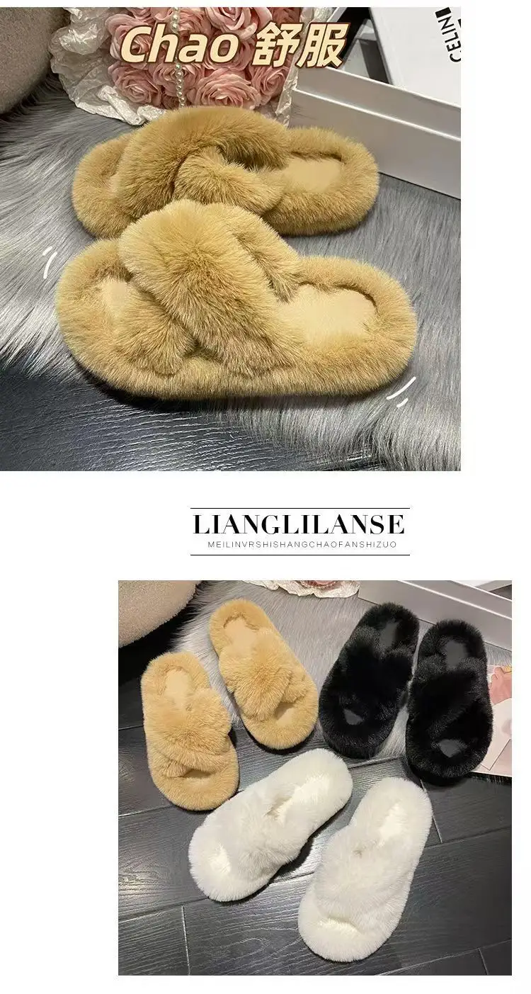 Mao Mao cotton slippers women's autumn and winter plush online popular fashion all-match non-slip thick bottom warm slippers for home — feature 12