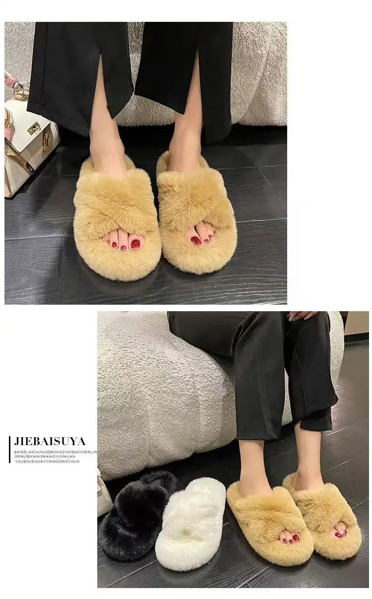 Mao Mao cotton slippers women's autumn and winter plush online popular fashion all-match non-slip thick bottom warm slippers for home — feature 5