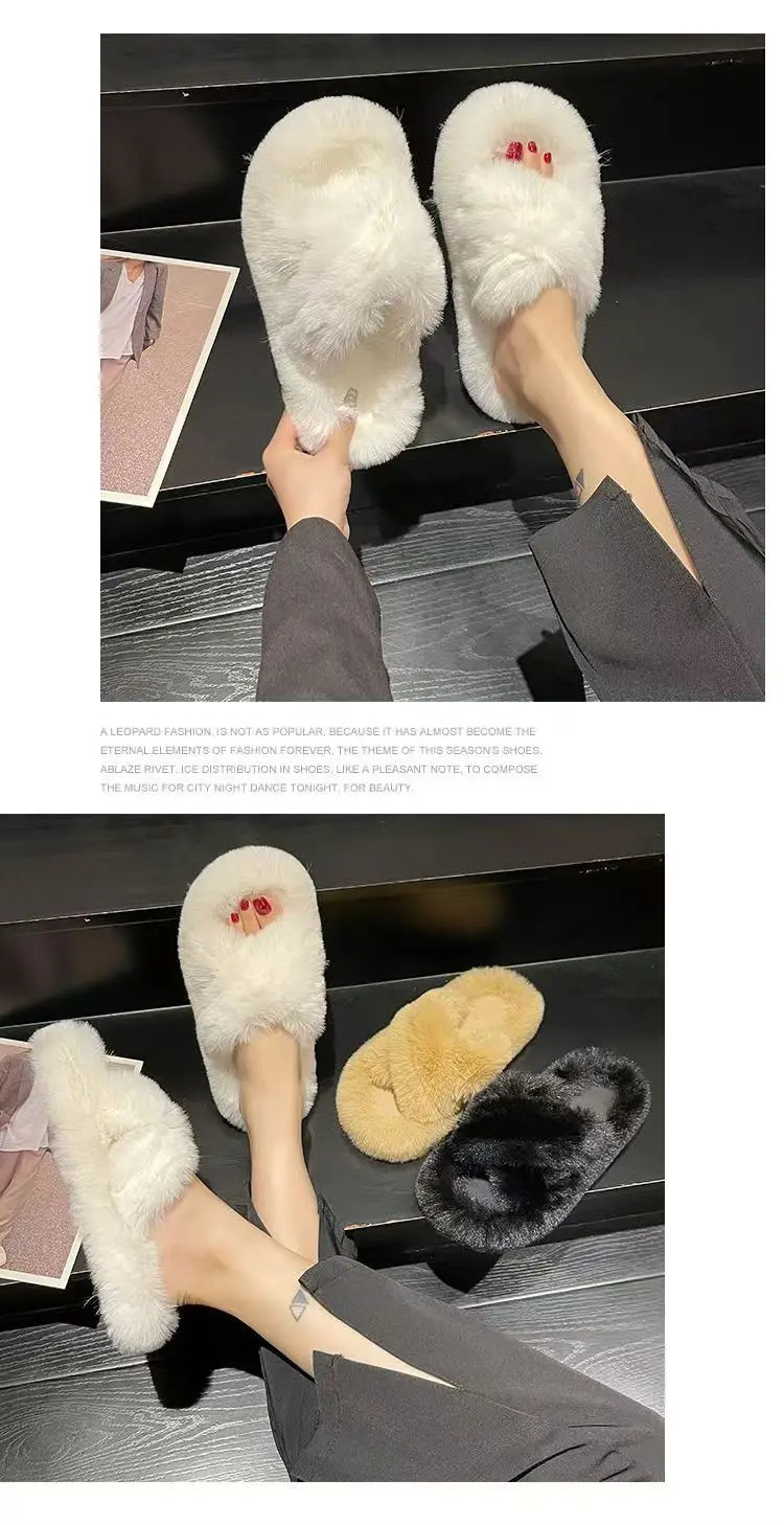 Mao Mao cotton slippers women's autumn and winter plush online popular fashion all-match non-slip thick bottom warm slippers for home — feature 7