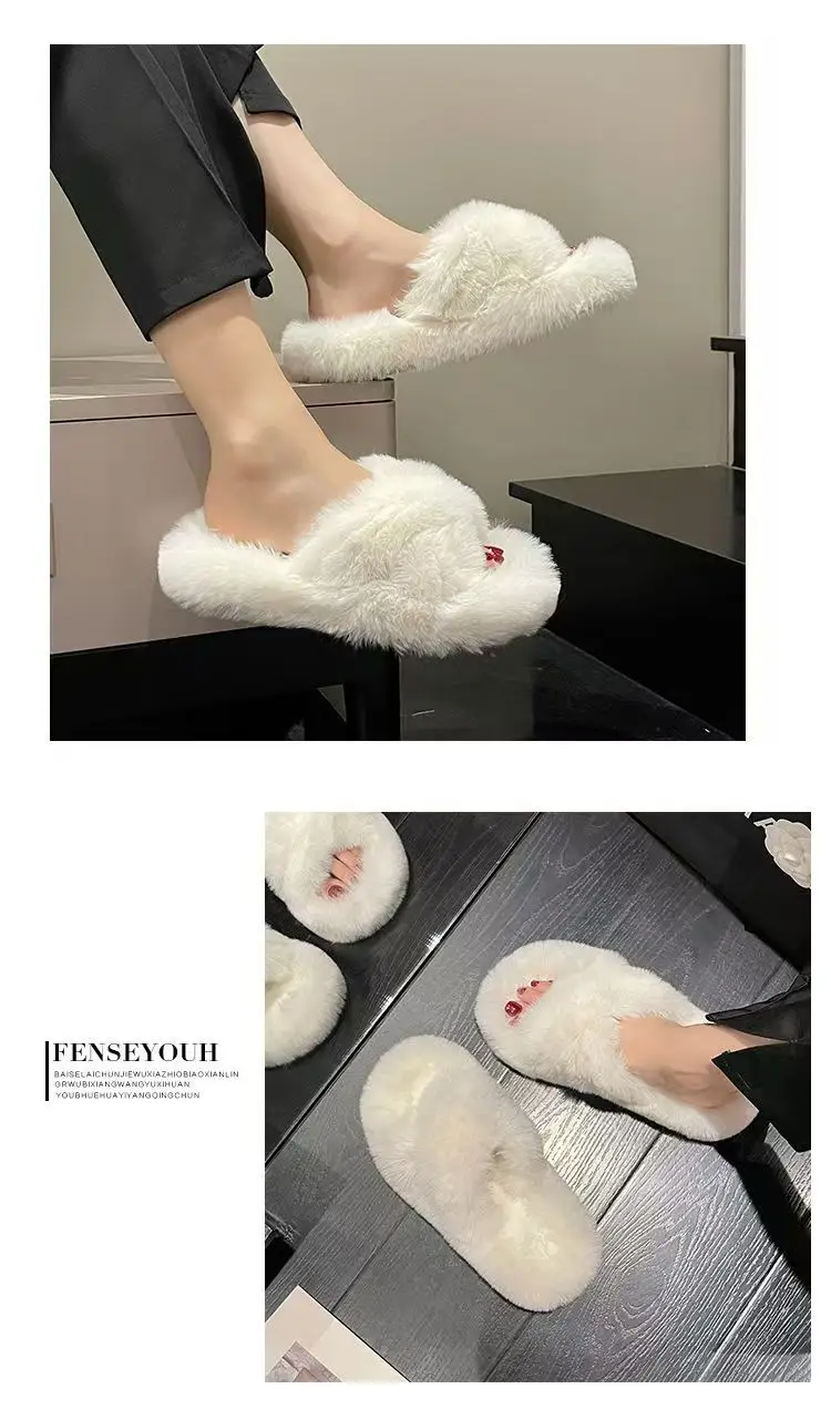 Mao Mao cotton slippers women's autumn and winter plush online popular fashion all-match non-slip thick bottom warm slippers for home — feature 8