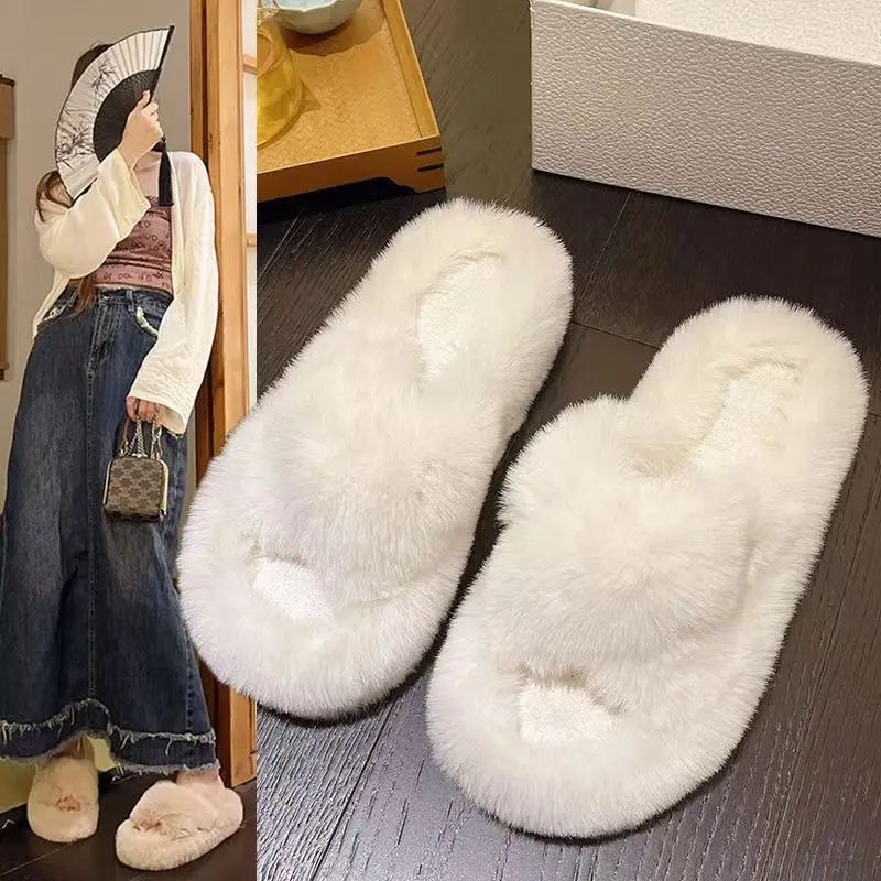 Mao Mao cotton slippers women's autumn and winter plush online popular fashion all-match non-slip thick bottom warm slippers for home