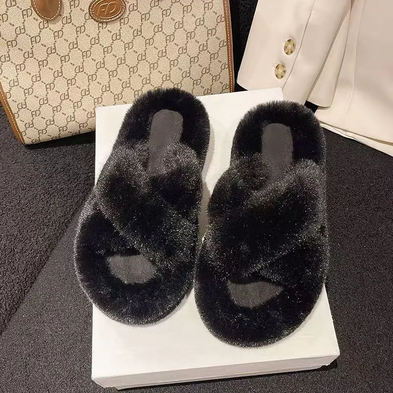 Mao Mao cotton slippers women's autumn and winter plush online popular fashion all-match non-slip thick bottom warm slippers for home
