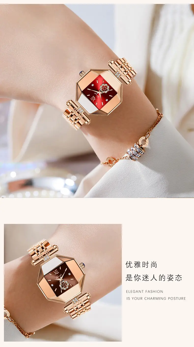 Women's Rose Gold Quartz Watch with Bracelet Set — feature 8