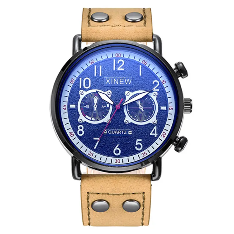 Men Xinew Green Leather Quartz Watch with 3 Subdials - Image 16