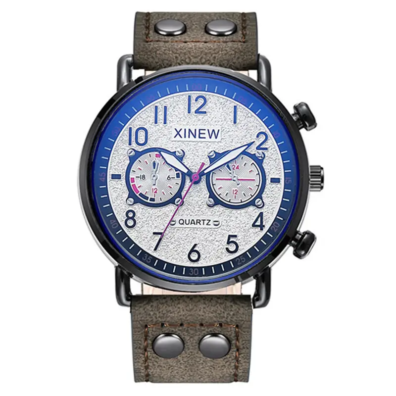 Men Xinew Green Leather Quartz Watch with 3 Subdials - Image 10