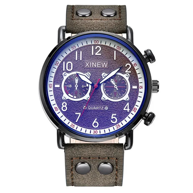 Men Xinew Green Leather Quartz Watch with 3 Subdials - Image 11