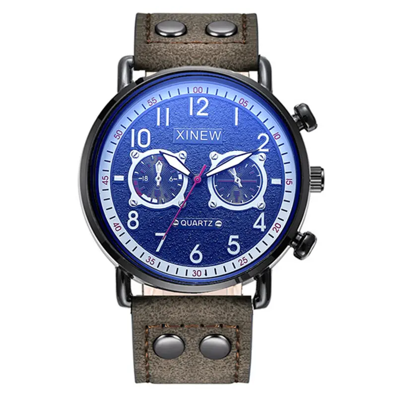 Men Xinew Green Leather Quartz Watch with 3 Subdials - Image 12
