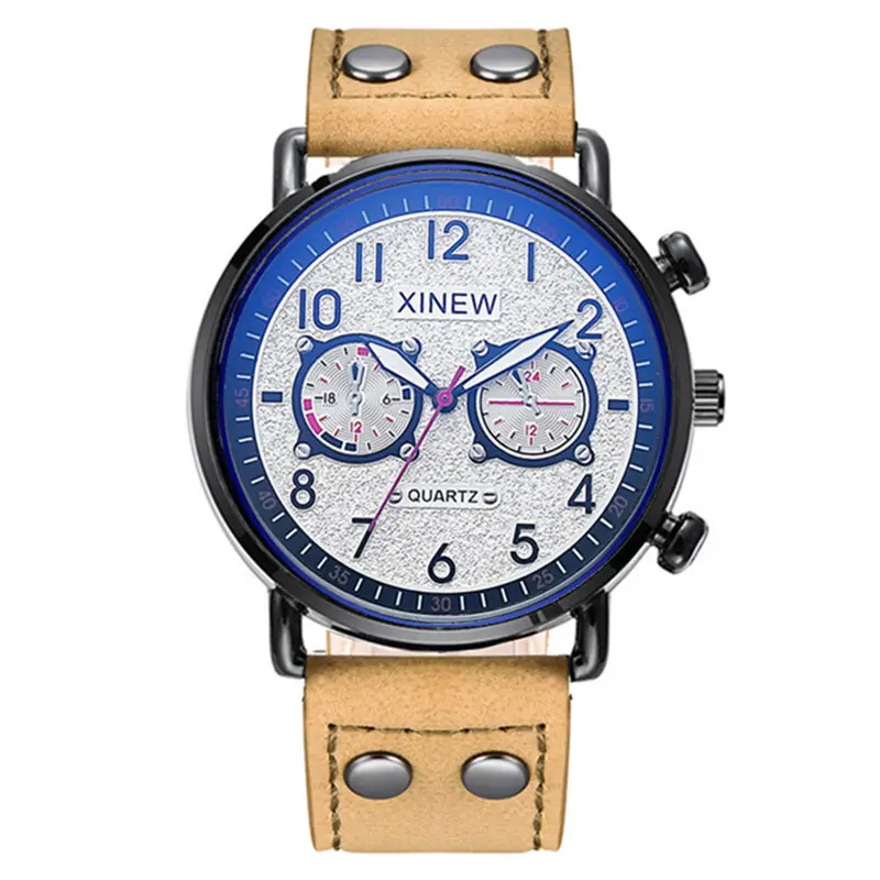 Men Xinew Green Leather Quartz Watch with 3 Subdials - Image 14