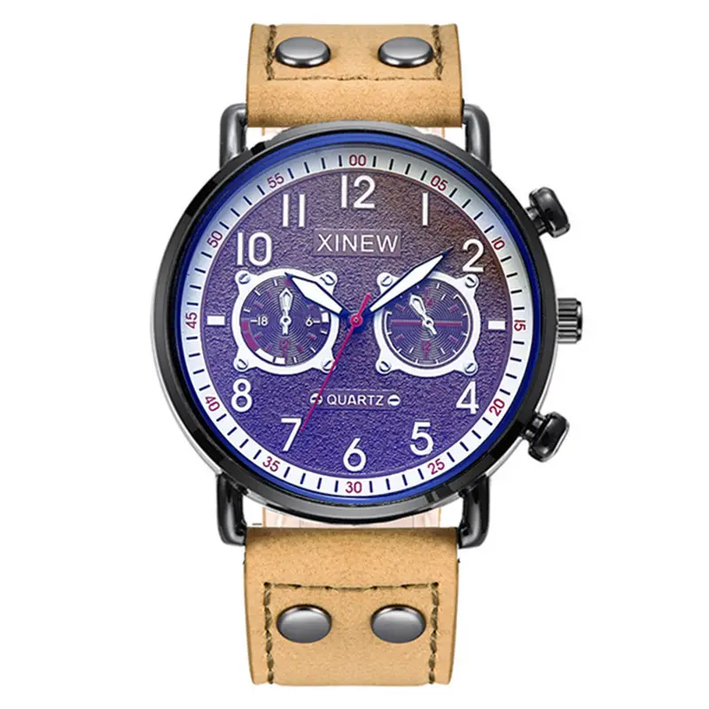 Men Xinew Green Leather Quartz Watch with 3 Subdials - Image 15