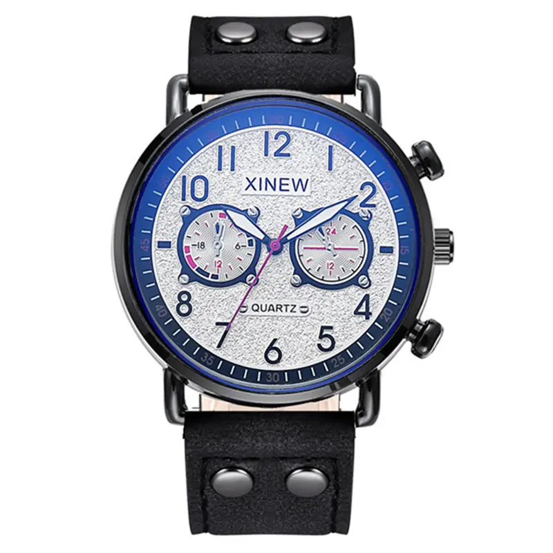 Men Xinew Green Leather Quartz Watch with 3 Subdials - Image 2