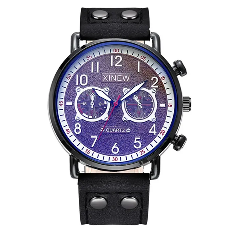 Men Xinew Green Leather Quartz Watch with 3 Subdials - Image 3