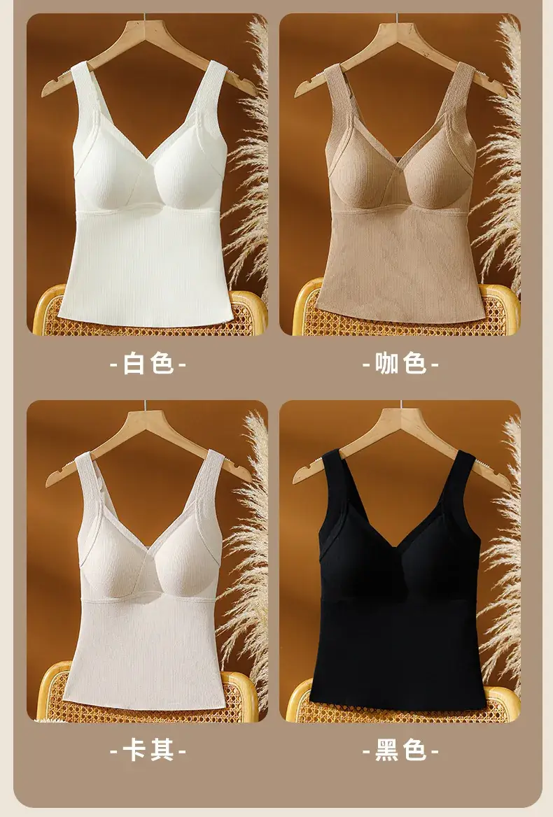 Women's Black Warm Vest with Chest Pad Non-Rimless Bra — feature 16