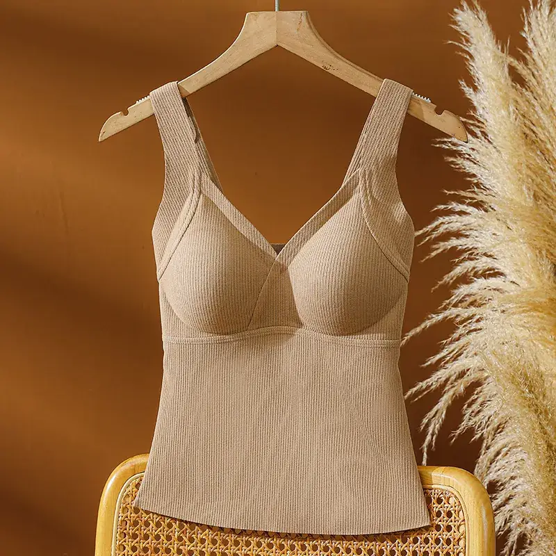 Women's Black Warm Vest with Chest Pad Non-Rimless Bra - Image 2