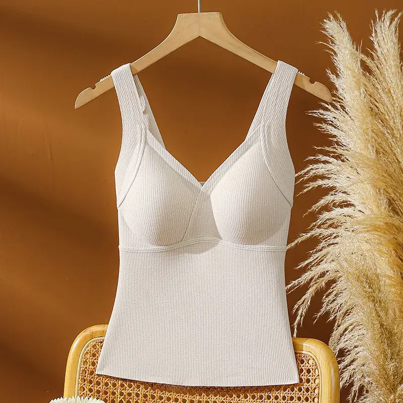 Women's Black Warm Vest with Chest Pad Non-Rimless Bra - Image 3