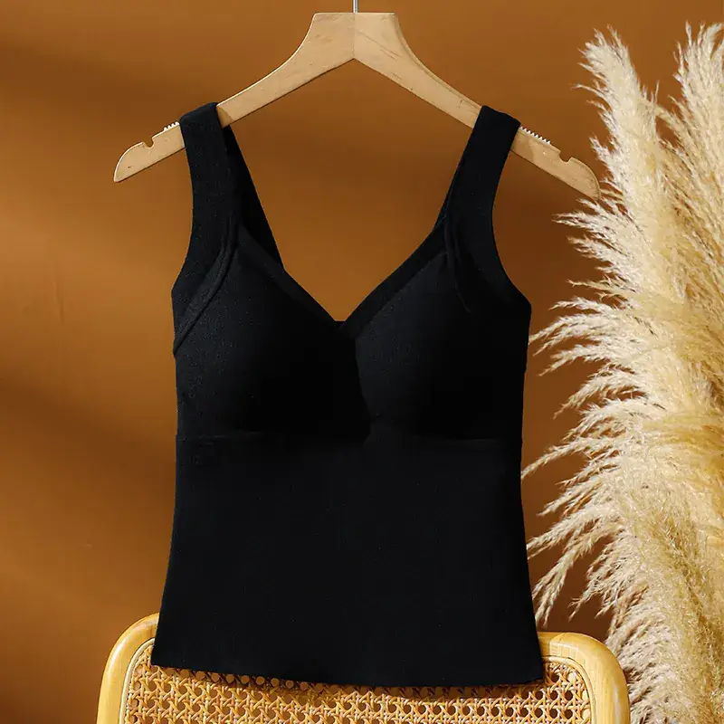 Women's Black Warm Vest with Chest Pad Non-Rimless Bra - Image 4