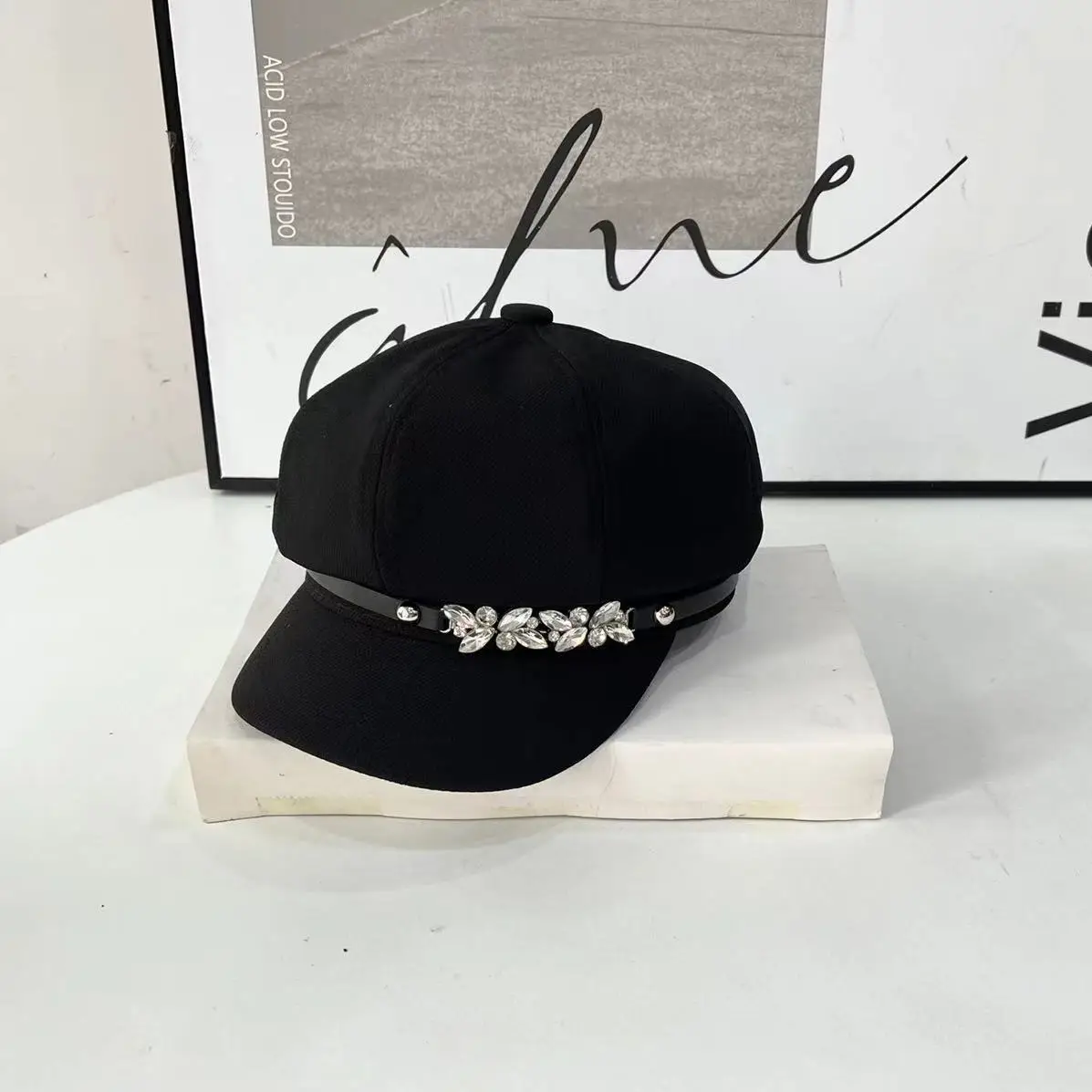 Girls Rhinestone Dome Cap Spring Autumn Beige - Image 5