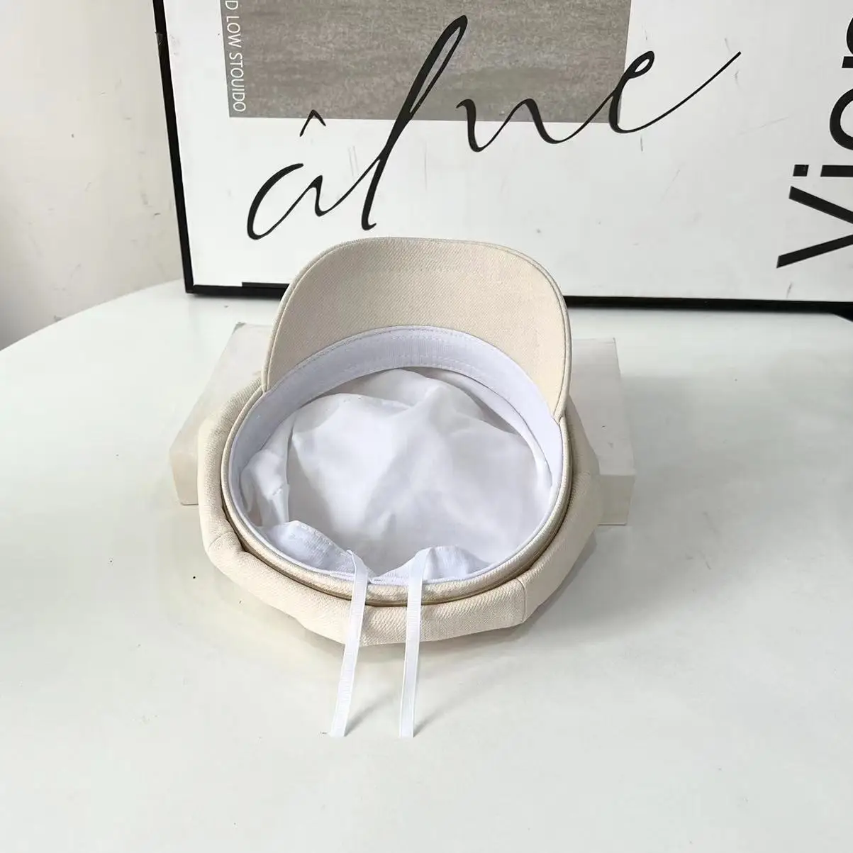 Girls Rhinestone Dome Cap Spring Autumn Beige - Image 6