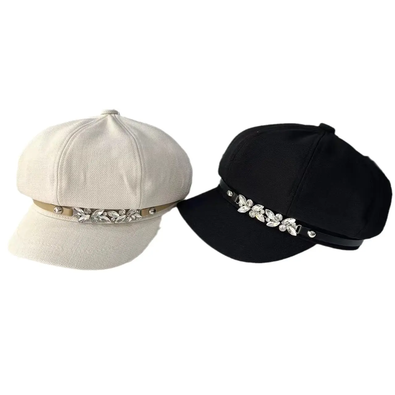 Girls Rhinestone Dome Cap Spring Autumn Beige - Image 7