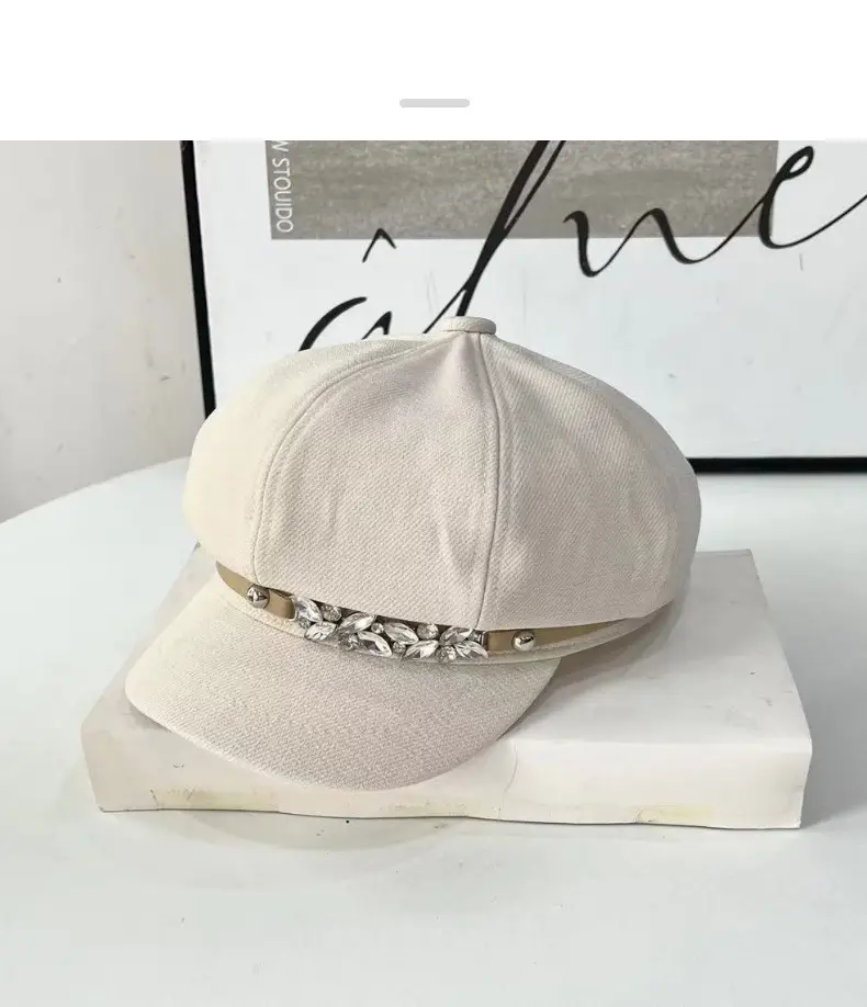 Girls Rhinestone Dome Cap Spring Autumn Beige — feature 10