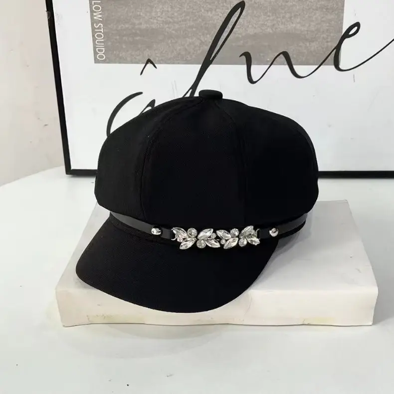 Girls Rhinestone Dome Cap Spring Autumn Beige — feature 13