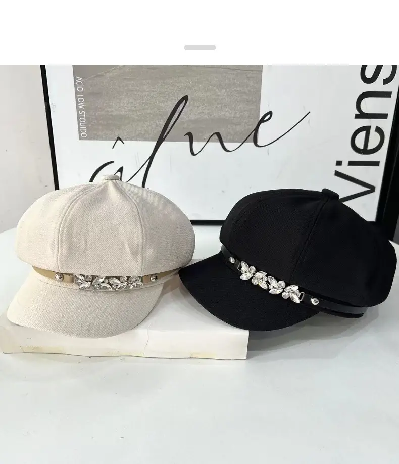 Girls Rhinestone Dome Cap Spring Autumn Beige — feature 9