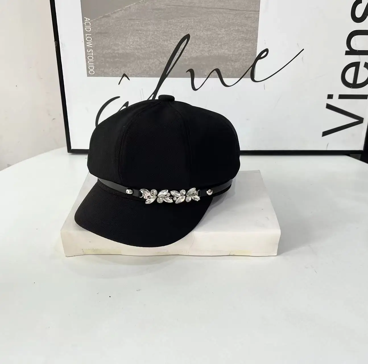 Girls Rhinestone Dome Cap Spring Autumn Beige - Image 2