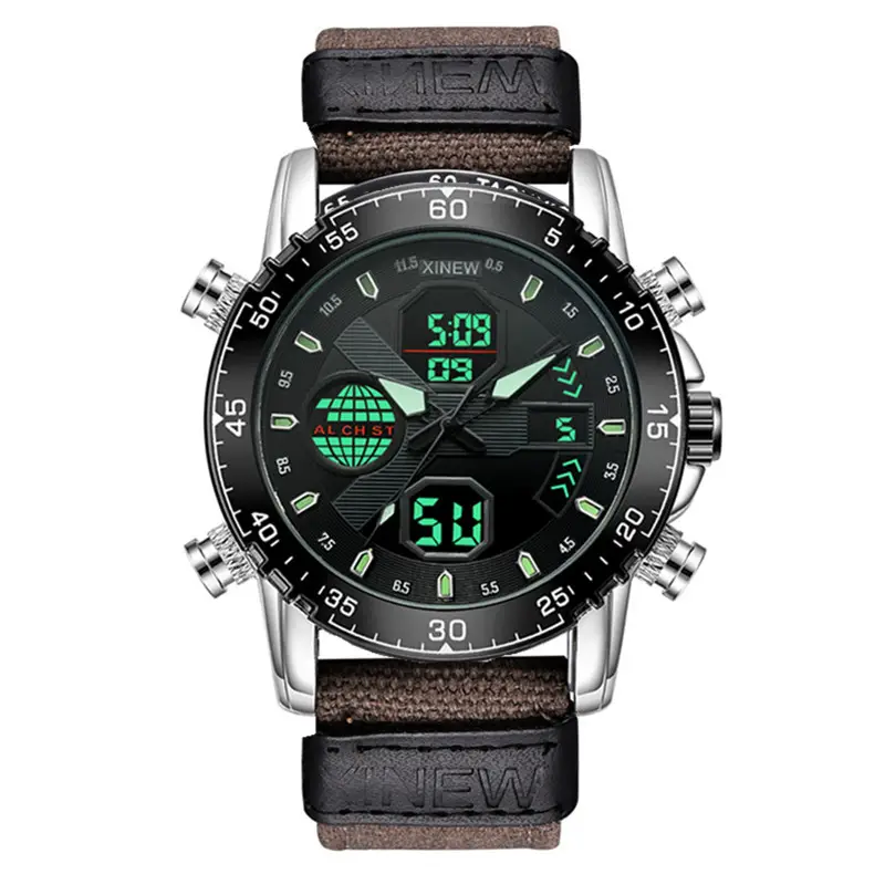 Men's Multifunctional GPS Watch with Digital Display & Leather Strap