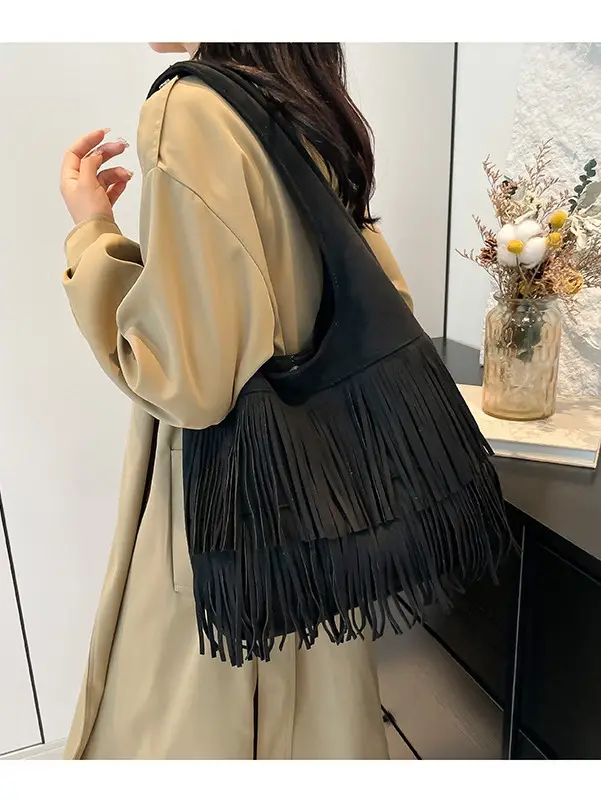 Brown Fringe Shoulder Bag for Women - Image 4