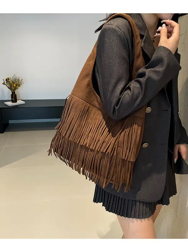 Brown Fringe Shoulder Bag for Women - Image 5