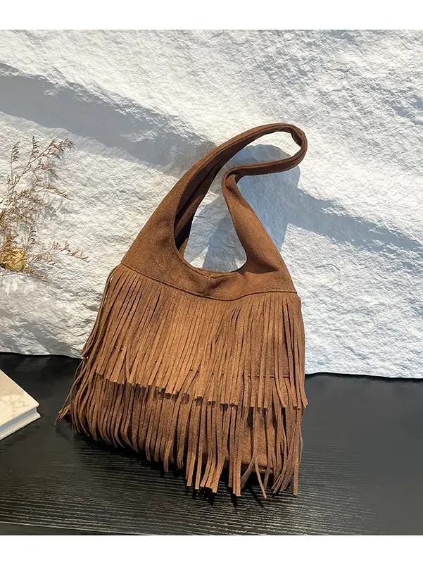 Brown Fringe Shoulder Bag for Women - Image 6